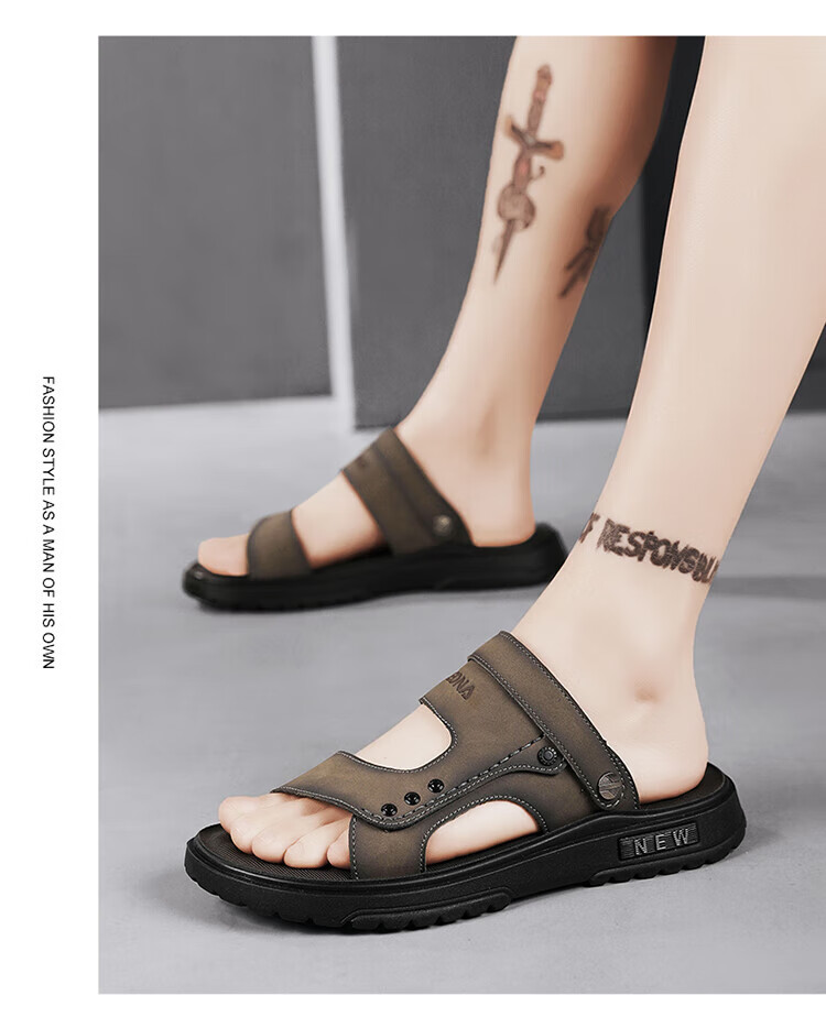 CARTELO Leather Sandals for Men, Summer 2026 Breathable Beach Shoes, Dual-Use Men's Outdoor Slippers, Perforated Sandals 11