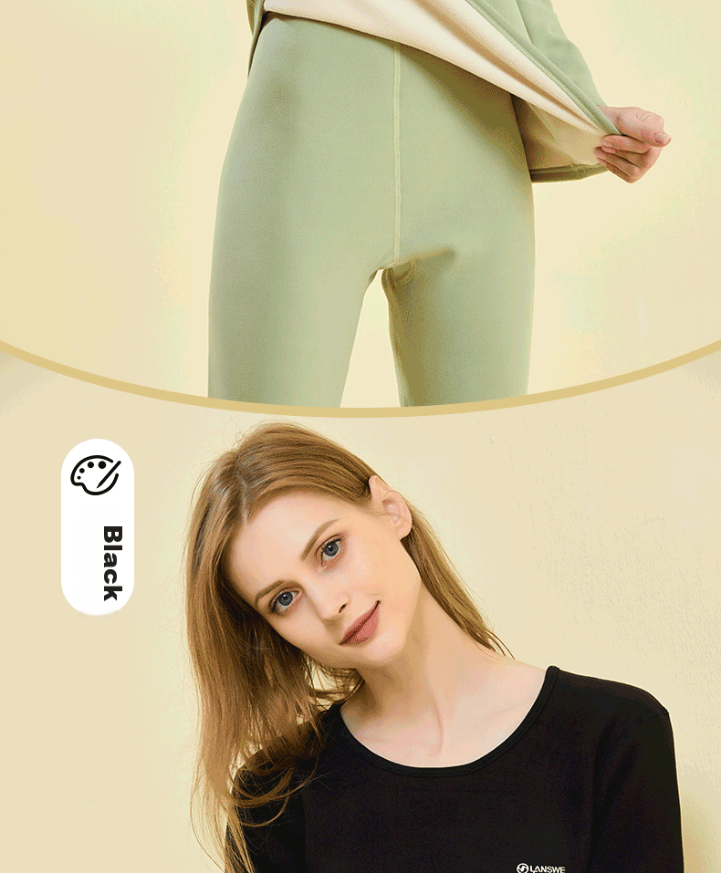 LangSha Women's Thermal Underwear, Fleece-Lined And Thickened, Autumn And Winter Base Layer, Cotton Sweater, Slim-Fit Top And Bottom Set 23