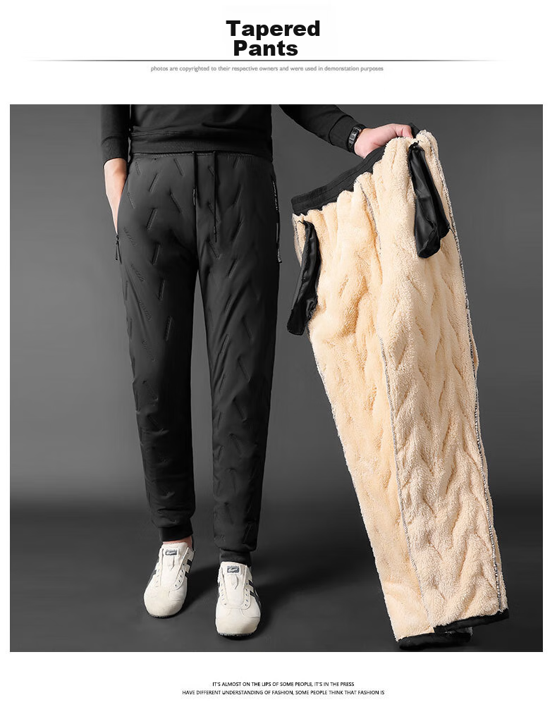 MiiOW Cotton Pants for Men, Winter Casual Plus Size, Fleece-Lined Thick Lambswool, Outdoor Workwear, Sports Warm Trousers for Me 24