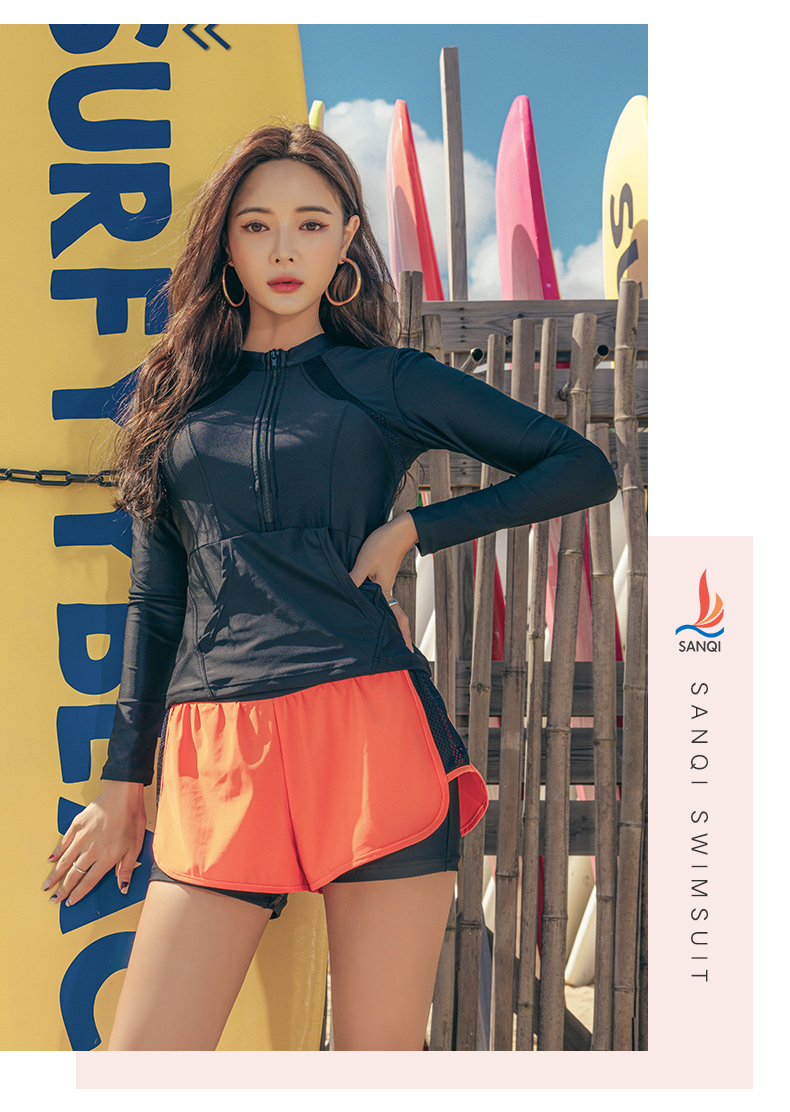Sanqi Women's Two-Piece Long-Sleeve Conservative Swimsuit, Tummy Control Slimming Swimwear for Hot Springs And Sports, 21053 Black XXL 9