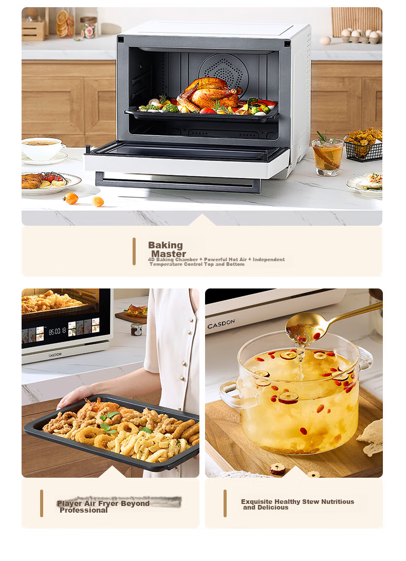 CASDON Microwave Oven Combo Steamer, Baked, Microwave, Steamed And Fried All-In Machine, 32L Large Capacity Ceramic Inner Pot with Membrane, High Definition Color Screen Touch Control B8 6