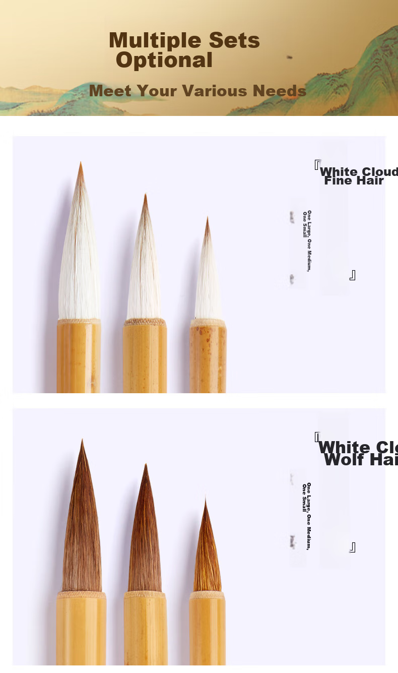 Liupinshuyuan Mixed Hair Calligraphy Brush Set for Beginners' Chinese Calligraphy And Painting - Small Regular Script, Medium Regular Script, Large Regular Script, And Running Script [Set of 3 Premium Brushes] 3