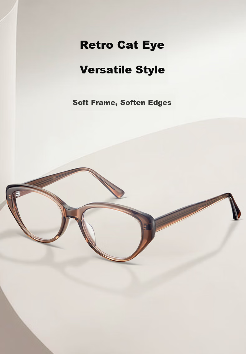 LOHO Cat Eye Glasses, Plain Cold Tea Frame, Myopia Sunglasses for Women, Anti-Blue Light, Can Be Fitted with Prescription Lenses 2