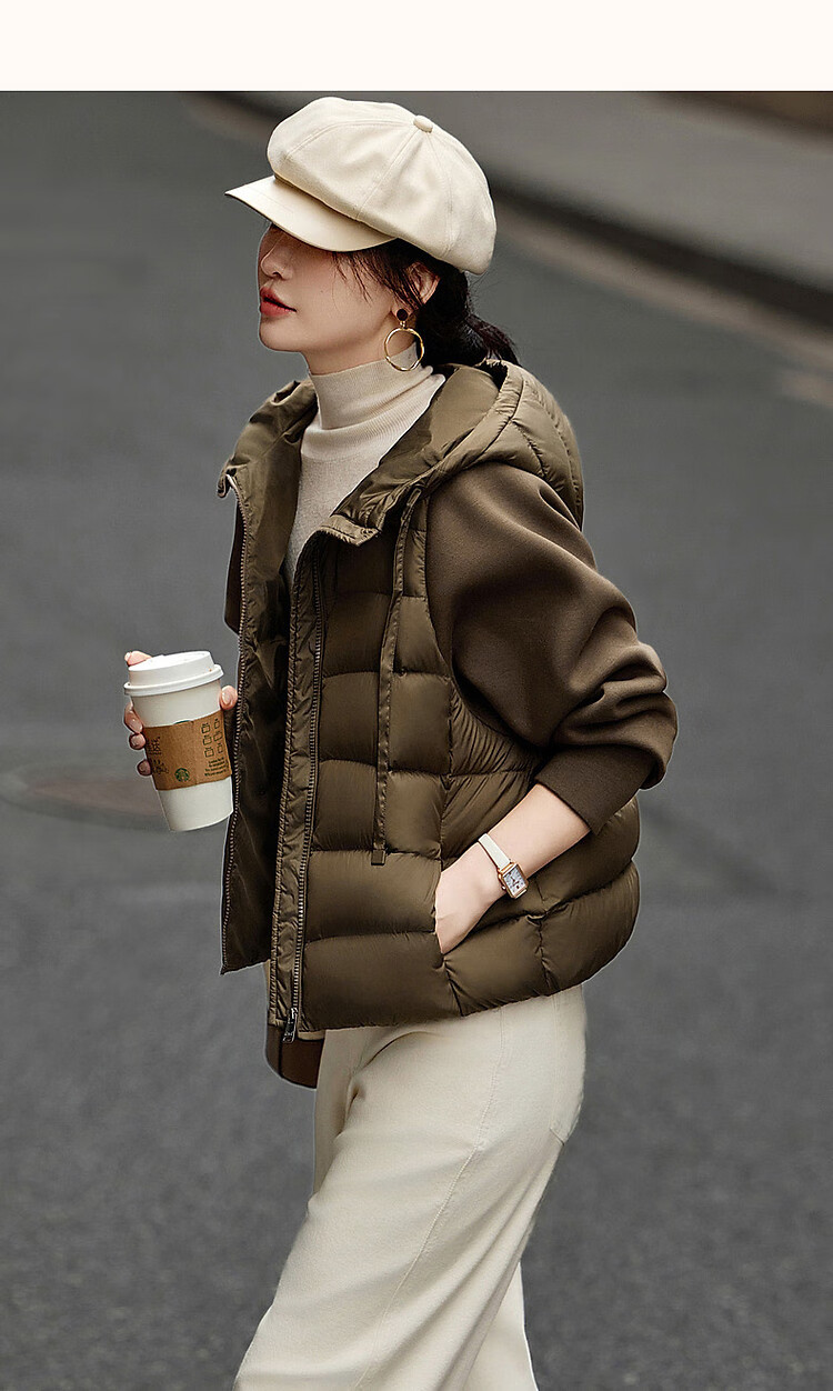 Dme [Stay in The Sunroom] Winter Lightweight Hooded 90% Duck Down Patchwork Knit Air Layer Women's down Jacket 23