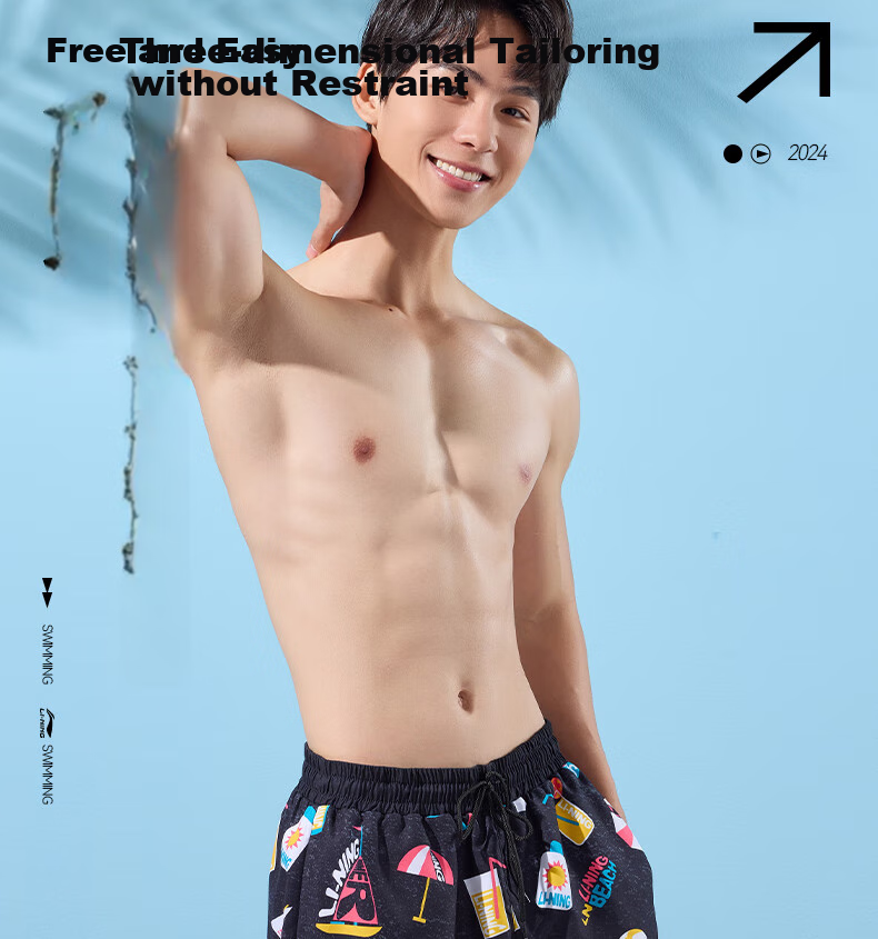 Li-Ning Swimming Trunks for Men, Quick-Drying Sports Swim Shorts, Anti-Embarrassment, Knee-Length Beach Shorts, Breathable, Anti-Exposure, Seaside Vacation, 327 Black Floral Pattern, 3XL 11