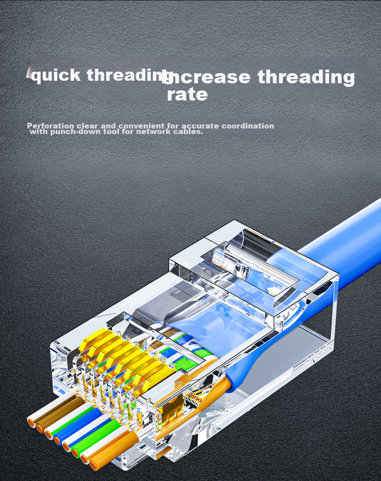 HAILE Category 6 Pierced Crystal Head Gold-Plated Network Cable Through-Hole Connector, Pack of 100, HT-510A 6