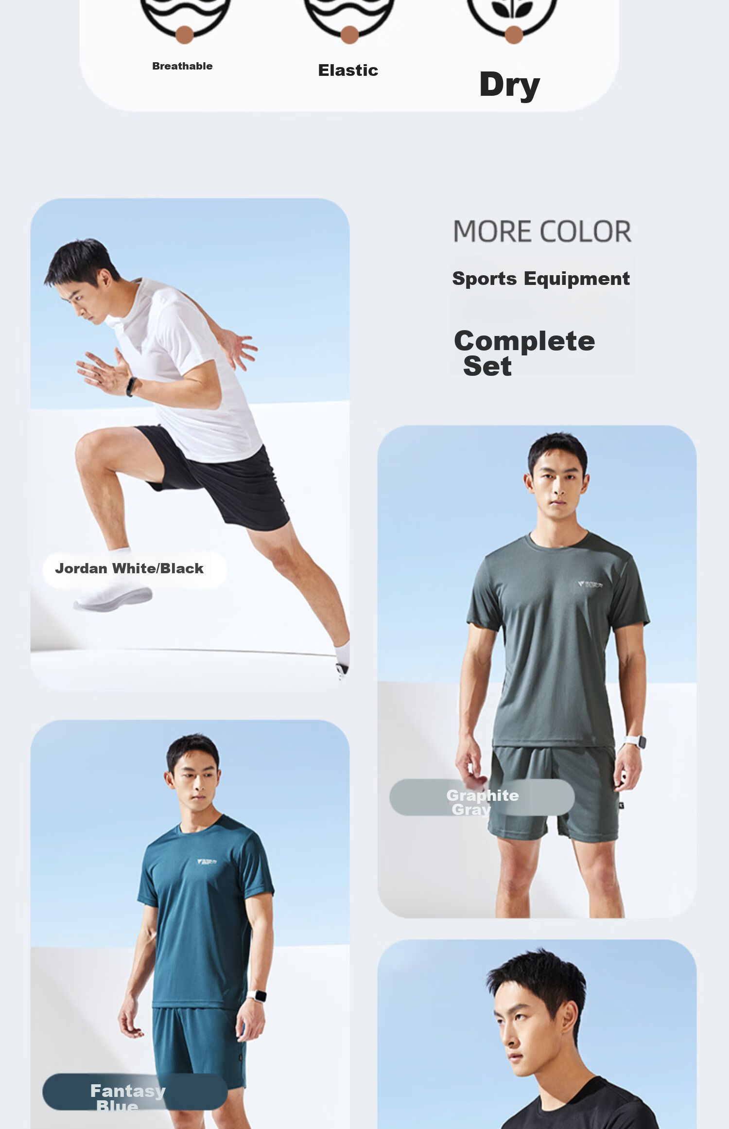 QIAODAN Running Sports Set for Men, Quick-Dry Short-Sleeve T-Shirt, Knee-Length Shorts, 2-Piece Sportswear Set 2