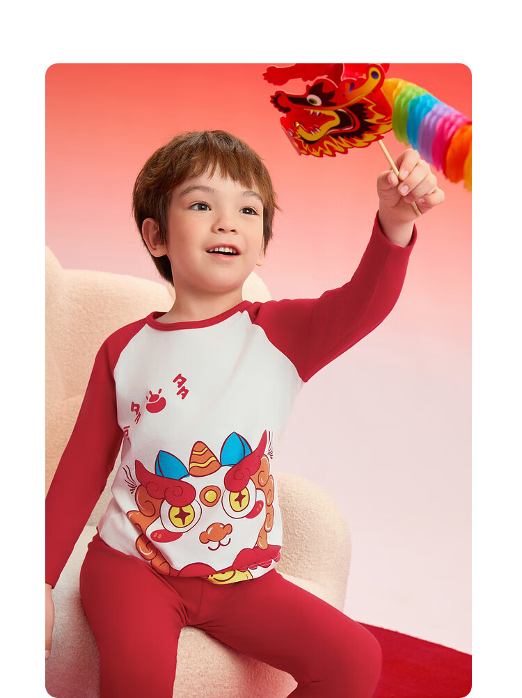 BALABALA Autumn Underwear Set for Snake Year Boys And Girls, Warm Inner Wear for Toddlers, Red Pajamas for Zodiac Years, 208125169201 15