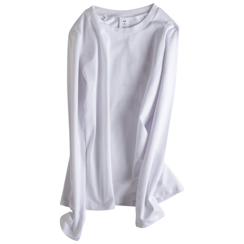 NOME Women's Base Layer Top, Autumn New Style, Small Round Neck, Inner Wear, Long Sleeve, Slim Fit, Outer Wear, Base Layer Top, White, M
