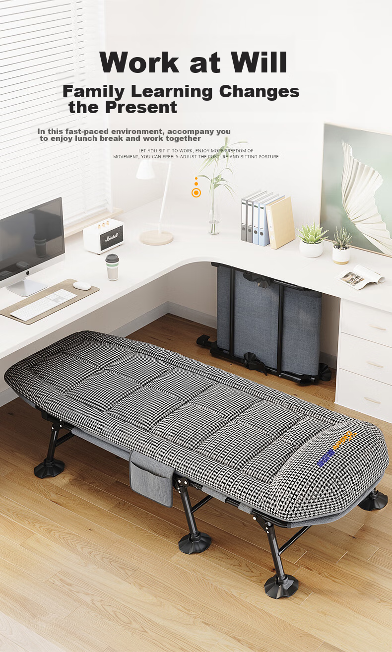 OKeefe Folding Bed, Lounge Chair, Office Nap Bed, Portable Multifunctional Single Bed, Camp Bed, Siesta Bed, Houndstooth Patter 3