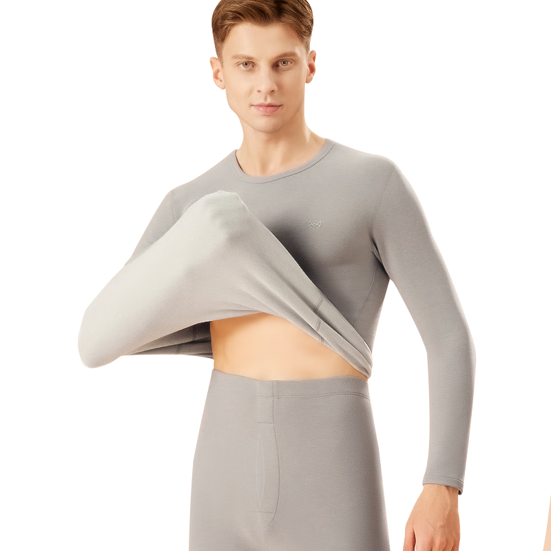 MiiOW Fine Combed Cotton Mid-Neck Men's Thermal Underwear, Fleece-Lined Thickened Autumn Top And Pants, Cotton Trousers for Men, Cold-Proof Warm Set