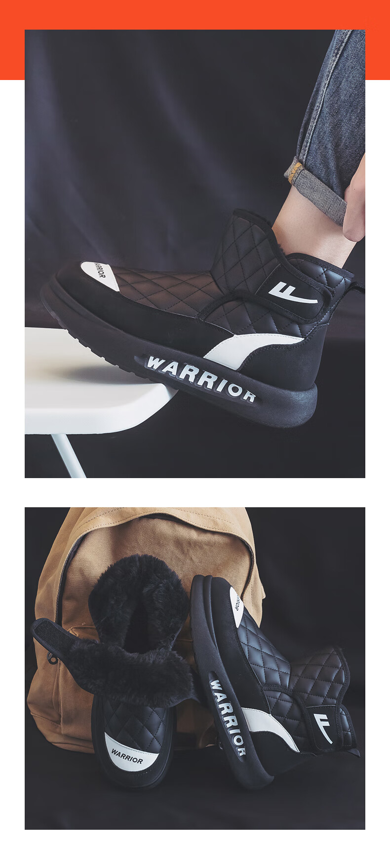 Warrior Men's Snow Boots 2026 Spring New Thickened Fleece Lined Northeast Cotton Shoes Casual Boots Brown Size 40 10