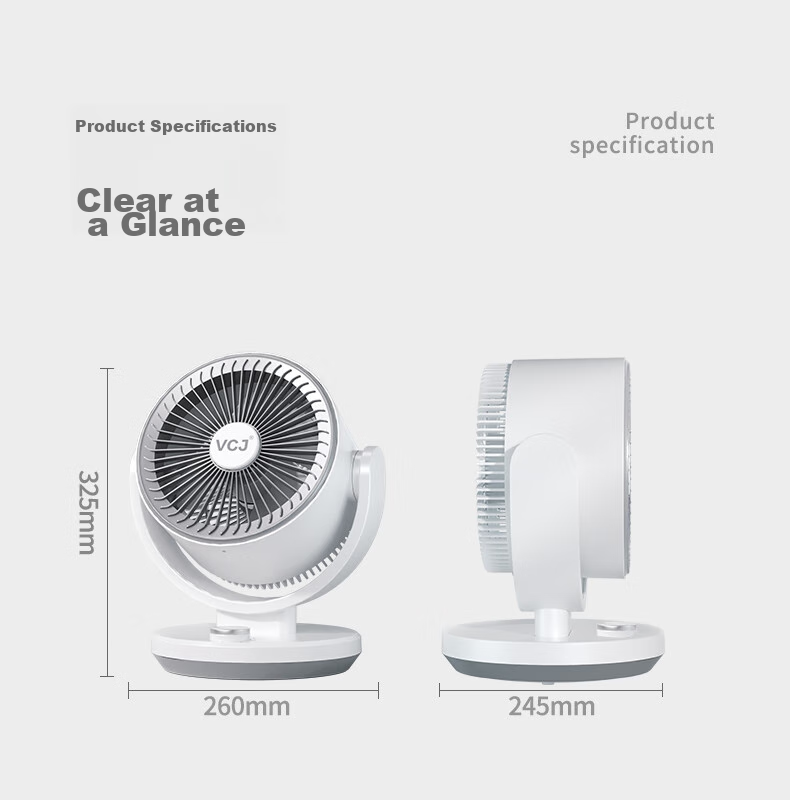 VCJ [German Brand] Air Circulation Fan, Electric Fan for Home Use, Desktop Fan, Energy-Saving, Quiet Operation, Mechanical Knob, Oscillating Head, 3m Cord, DQ212R 20