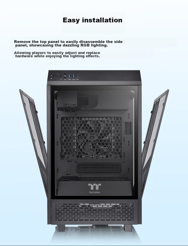Thermaltake (Tt) The Tower 300 Seaside View Case, Computer Tower, Black (Matx Motherboard / Supports 420mm Water Cooling / 4090 Graphics Card / Horizontal Lying) 11
