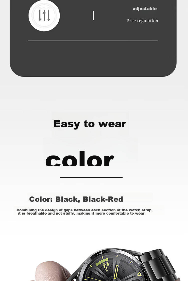 ESCASE Huawei Watch Strap, Compatible with Watch4Pro/Buds/3Pro/GT3/GT2/New Porsche Design/Honor Magic2, Stainless Steel Three-Strand Replacement Band, Black, 46/48mm 3