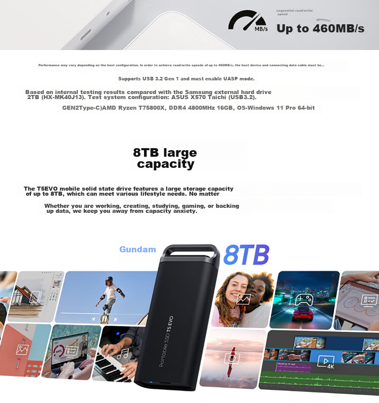 SAMSUNG 2TB Type-C USB 3.2 Portable Solid State Drive (PSSD) T5 EVO Starry Black, Direct Phone Connection, Laptop External, Large Capacity 5
