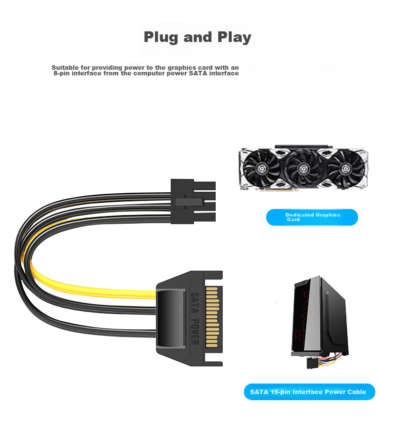 JEYI SATA Power Cable, Graphics Card Power Cord, 15Pin Male to 6Pin Female SATA Adapter Cable for Desktop Computer Case Power Supply Port 2