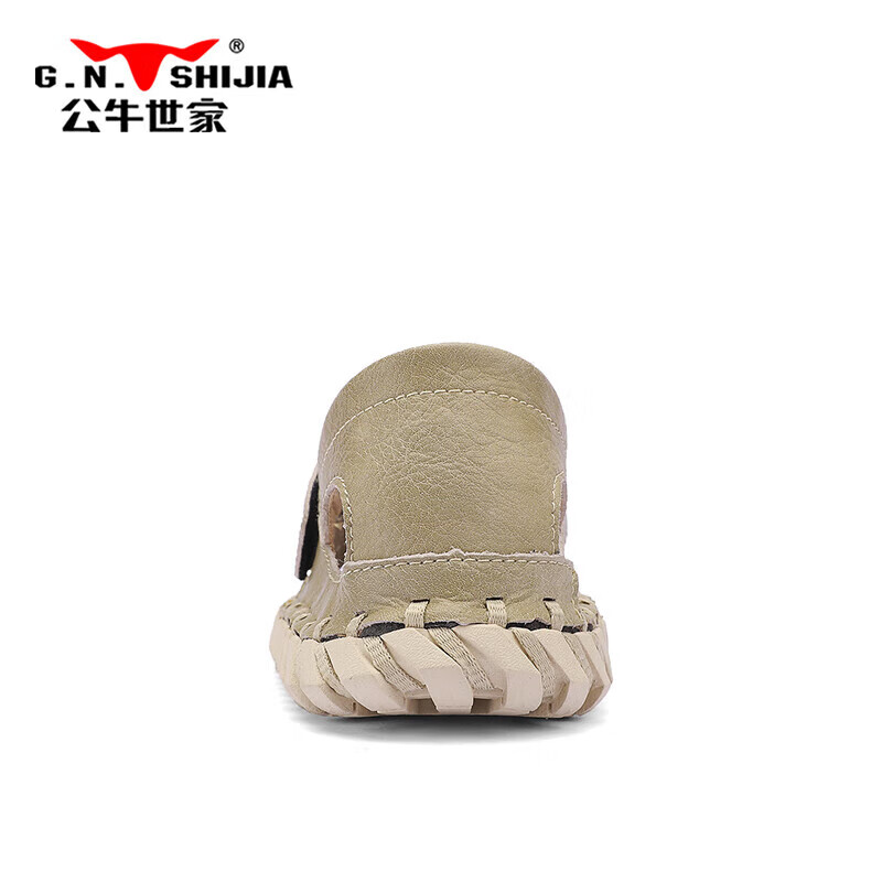 Bull Family Leather Sandals Summer Beach Shoes Men's Driving Outdoor Casual Trendy Soft Leather Soft Sole Handmade Hole Sandals