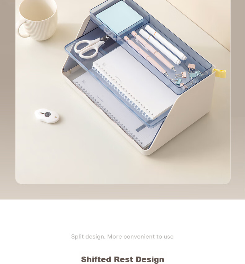 Deli Xdomo Series Three-Layer Combination File Tray, Office Desk Makeup File Organizer with Dividers, Light Gray XDM34 6