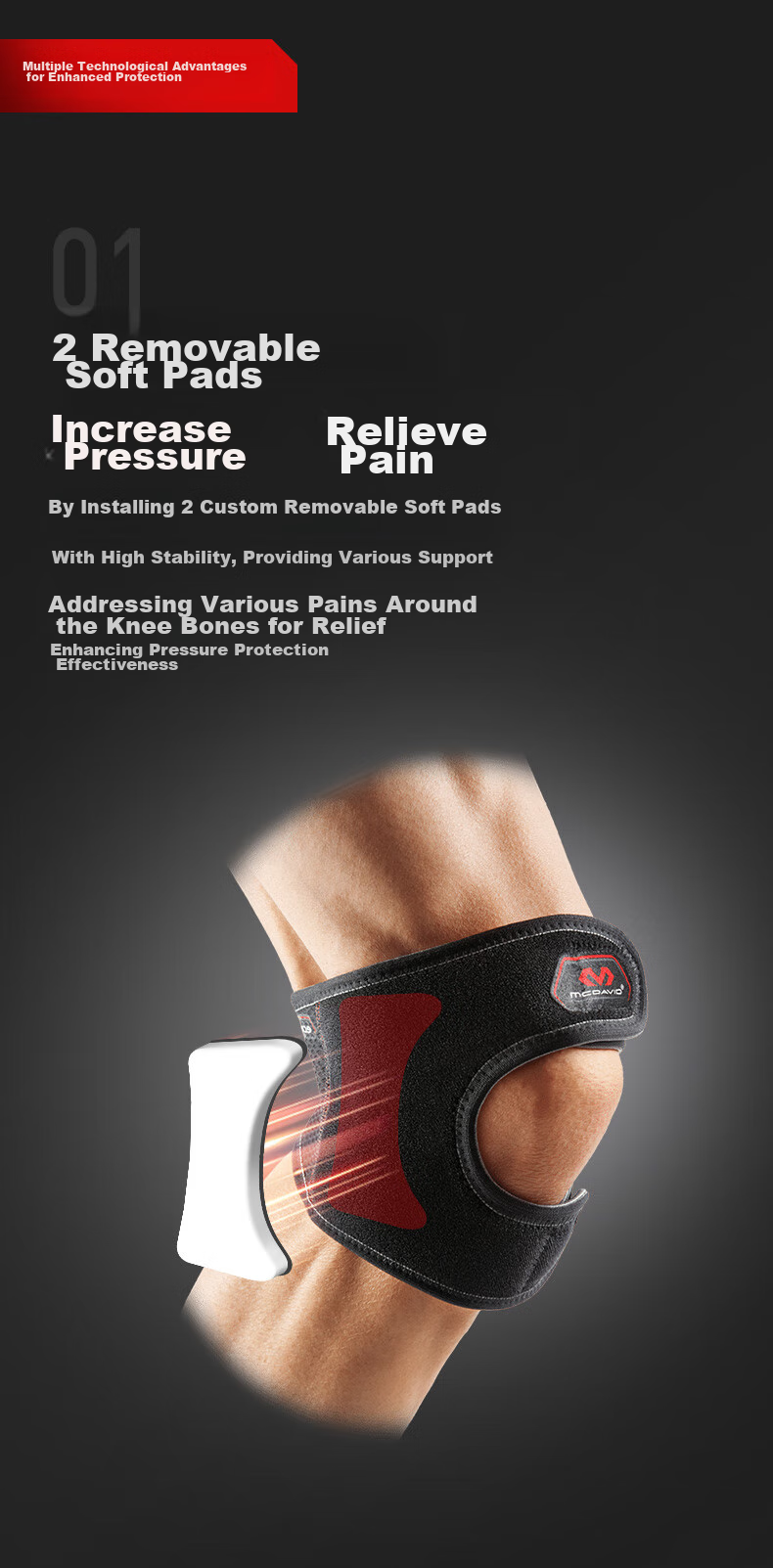 McDavid Hiking Running Cycling Outdoor Sports Knee Support, Adjustable Basketball Protective Knee Brace, Size S/M 5