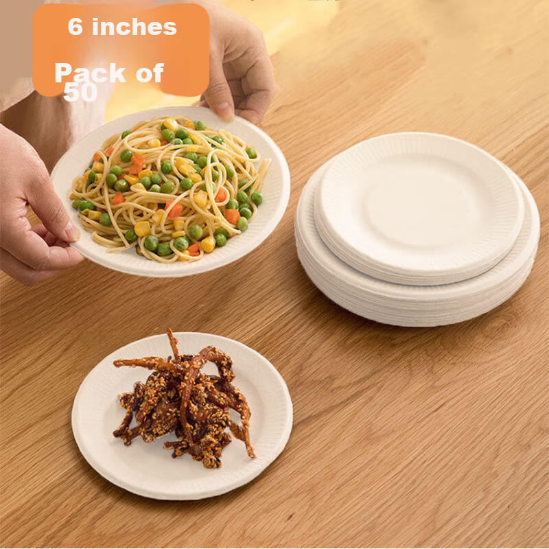 Xingfang Disposable Plates [6 Inches * 50 Pieces], Biodegradable Paper Plates, Cake Plates, Handmade Plates, Picnic Plates, Supplies