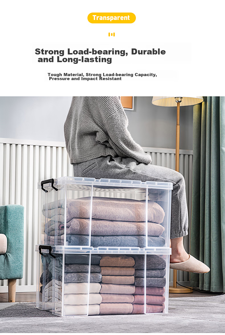 JEKO&JEKO Special Storage Box, Transparent Toy Clothes Organizer, Moving Packing Box, 65L, Set of 3 8