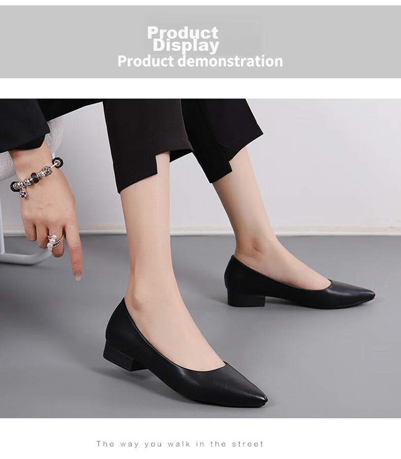 CARTELO Women's Leather Shoes, Pointed Toe Work Shoes, Low Heel Commuter Flats, KDO-A335 Black, Size 34 9