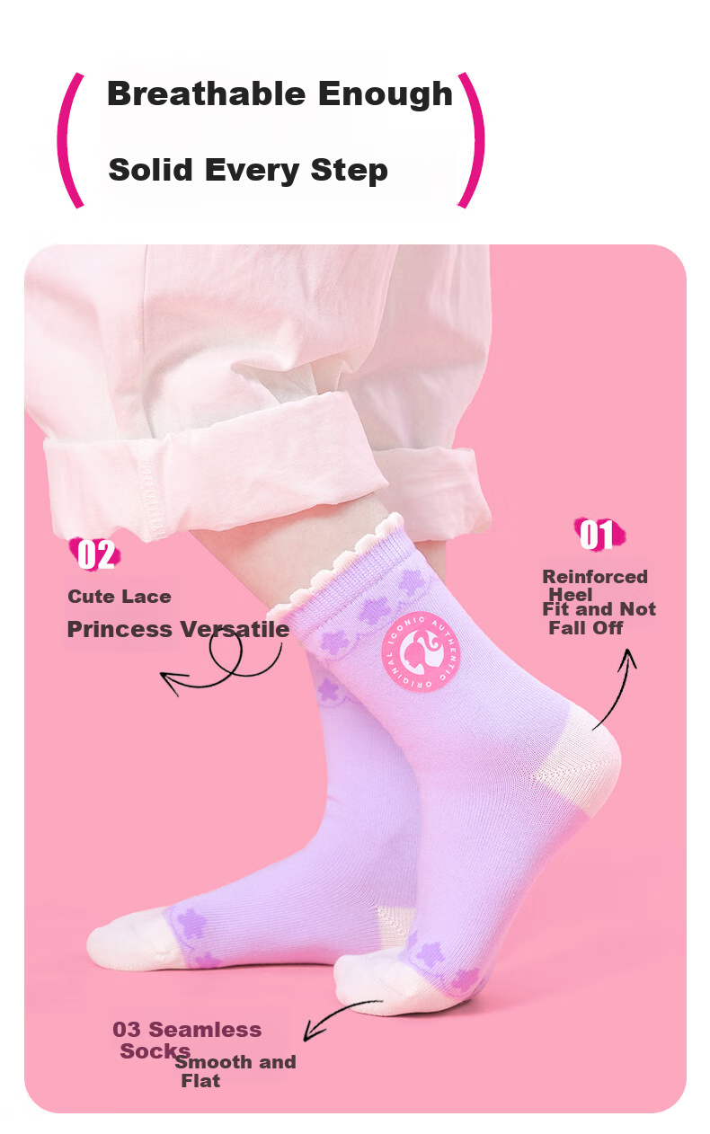 Barbie Girls' Socks, Children's Mid-Calf Versatile Cotton Socks, Spring And Autumn Cute Short Socks, Schoolgirl Mid-Calf Socks for Girls 2