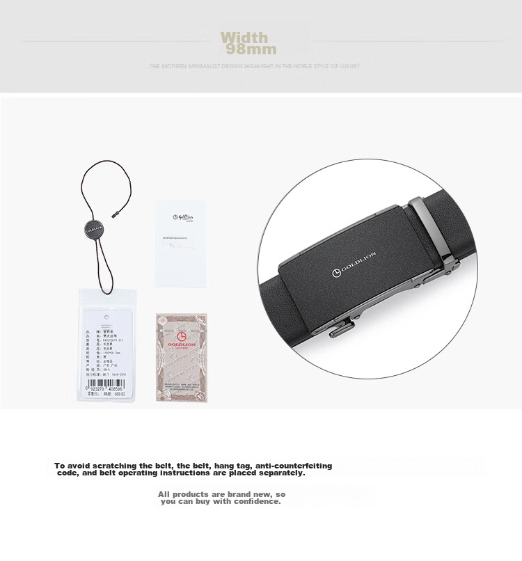 Goldlion Men's Leather Belt with Matte Automatic Buckle, Business Fashion Trouser Belt Gift Box, Birthday Present 14