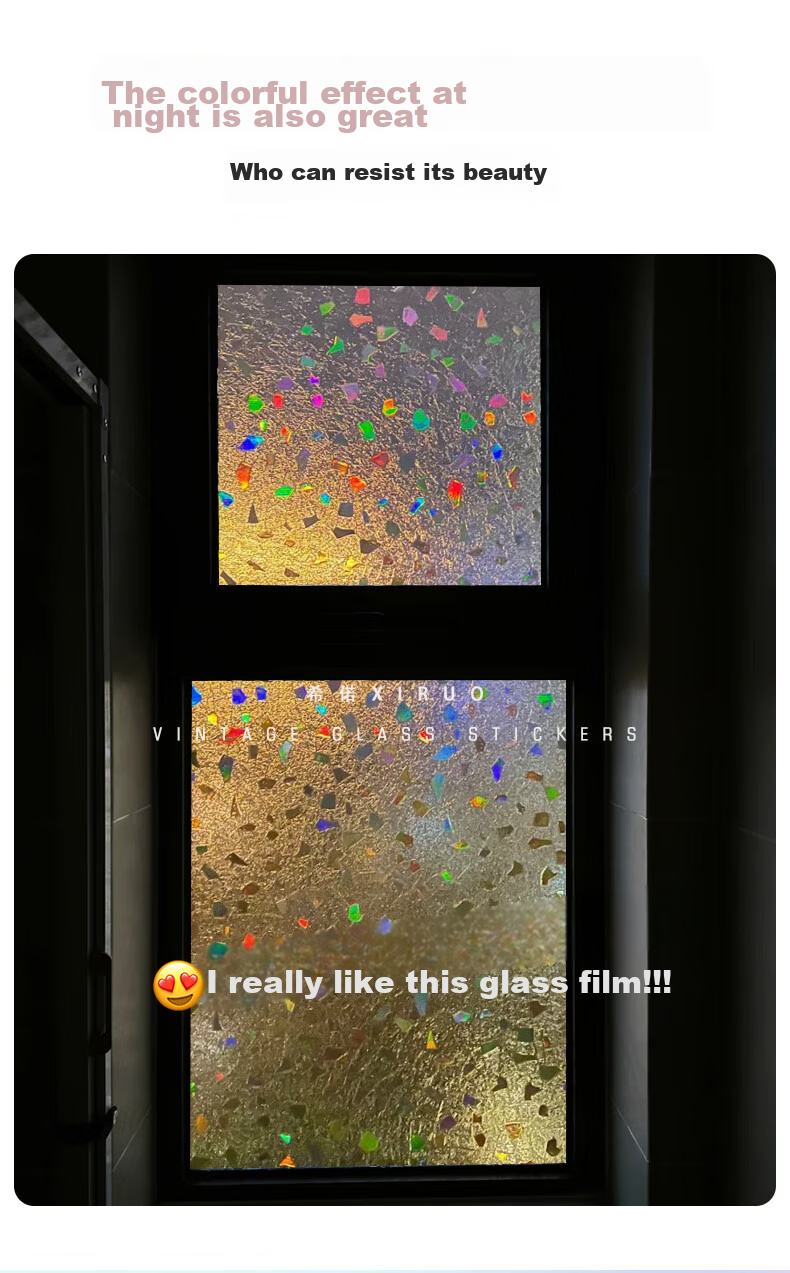 Xiruo Frosted Glass Film Privacy Opaque Bathroom Balcony Window Anti-Peeping Rainbow Glass Sticker, 60*200cm 6