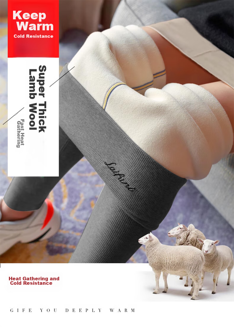 XUEXIMAN Women's Leggings, Autumn And Winter, Lambswool Ribbed, High-Waisted Slimming Elastic All-In Fleece Pants, Warm Cotton Pants 1