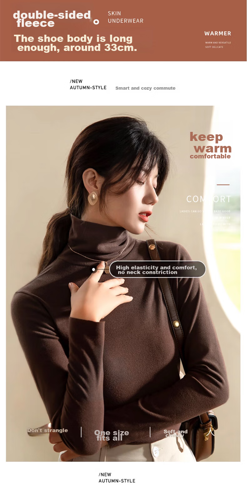 XUEXIMAN Turtleneck Basic Base Layer for Women, Autumn And Winter German Velvet Brushed Base Shirt, Skin-Friendly Inner Wear Top, Slim-Fit And Slimming, Suitable for Outerwear 2
