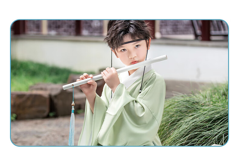 Luomeng Hanfu Boys' Chinese-Style Children's New Performance Costume, Qingshan Green Boys' Hanfu Set, Size 120 7