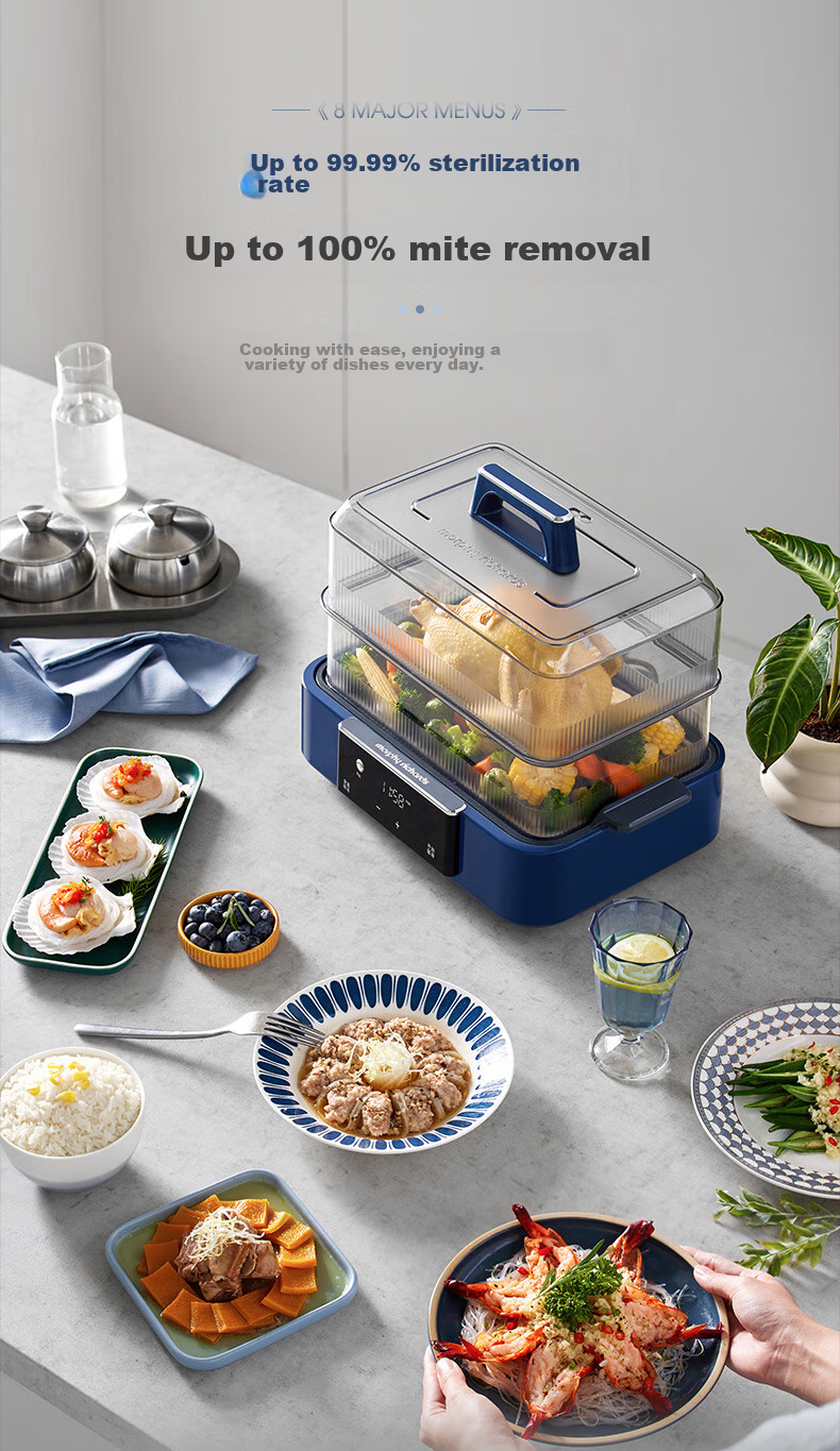 Morphyrichards Electric Steamer Pot for Home Use, Suitable for 3-4 People, All-In Large Capacity Stainless Steel Steaming Rack, Programmable Rapid Steaming Pot, Steaming And Stewing Pot, Egg Steamer, Corn Steamer, Breakfast Machine MR1158 Blue 12
