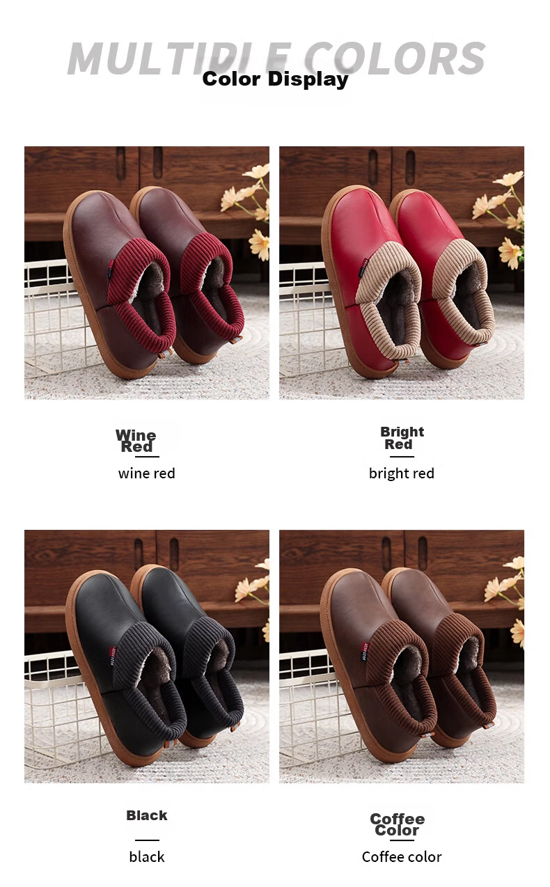 GUOLUOFEI Elderly Non-Slip Cotton Shoes with Heel, Fleece-Lined Warm Waterproof Slippers for Middle-Aged And Elderly Parents, Wine Red, Size 36-37 10
