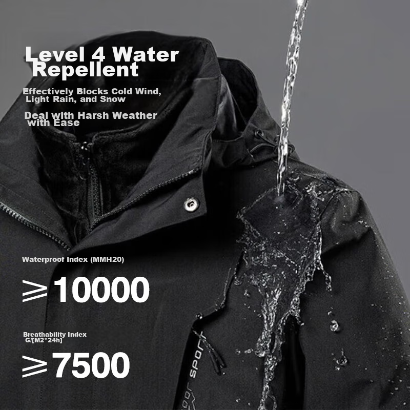 Huili Men's And Women's 3-In Outdoor Windproof Waterproof Mountaineering Jacket, Fleece-Lined Detachable Coat, Black