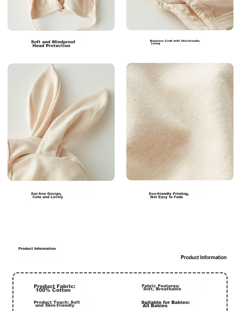OAK FAMILY Newborn Baby Rabbit Ear Cap, Spring And Autumn Season, Pure Cotton Fontanelle Cap for Newborns, Children's Hat, 42cm 12