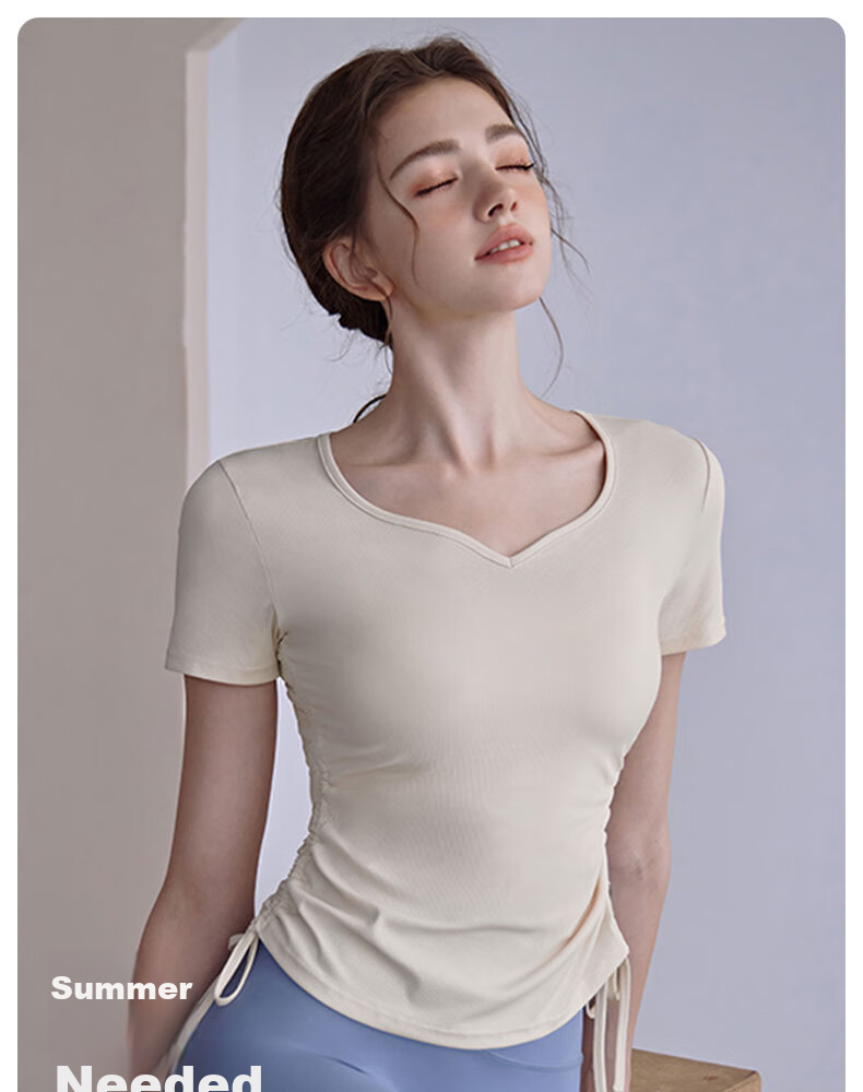 XUEXIMAN Yoga Top Short Sleeve Women's High Elasticity Pleated Slimming Pilates Sports Quick-Dry T-Shirt Fitness Wear Summer 1