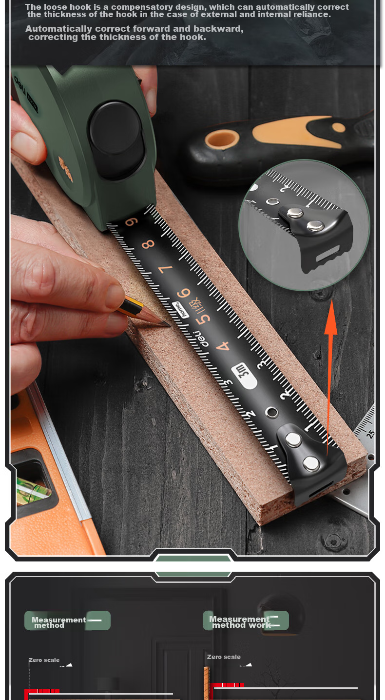 Deli Home Measuring Tape, Steel Tape Measure, Stylish Office Box Ruler, Retractable Ruler, Carpenter's Ruler, High-Precision Steel Ruler, 3m Jade Gree 12