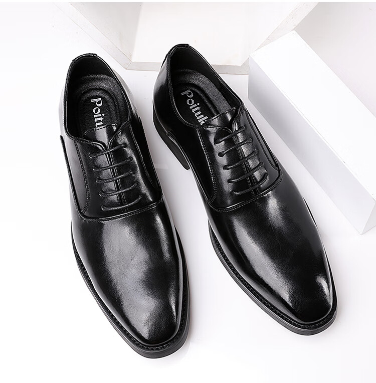 Poitulas Men's Black Pointed Toe Lace-Up Business Casual Derby Dress Shoes British Style Wedding Shoes 8022 Size 42 6