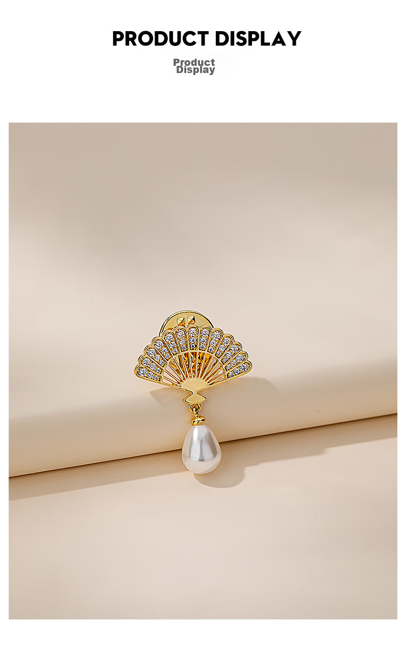 Qlady New Chinese-Style Fan Brooch, High-End Women's 2026 New Year Style Corsage, Light Luxury Anti-Exposure Collar Pin, Silk Scarf Buckle Accessory 3