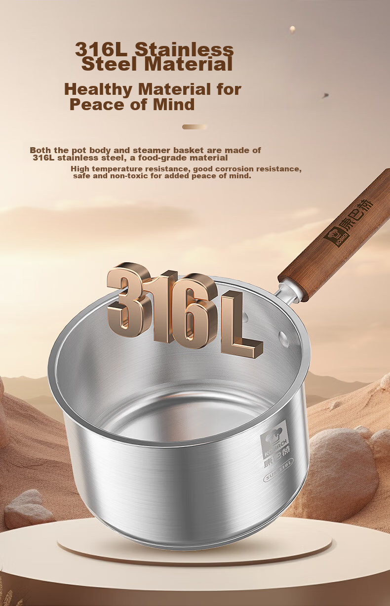 KOBACH 316L Stainless Steel Baby Food Milk Pot with Steamer Basket, Infant Cooking and Frying Multi-Function Small Milk Pot, 16cm Noodle Pot 5