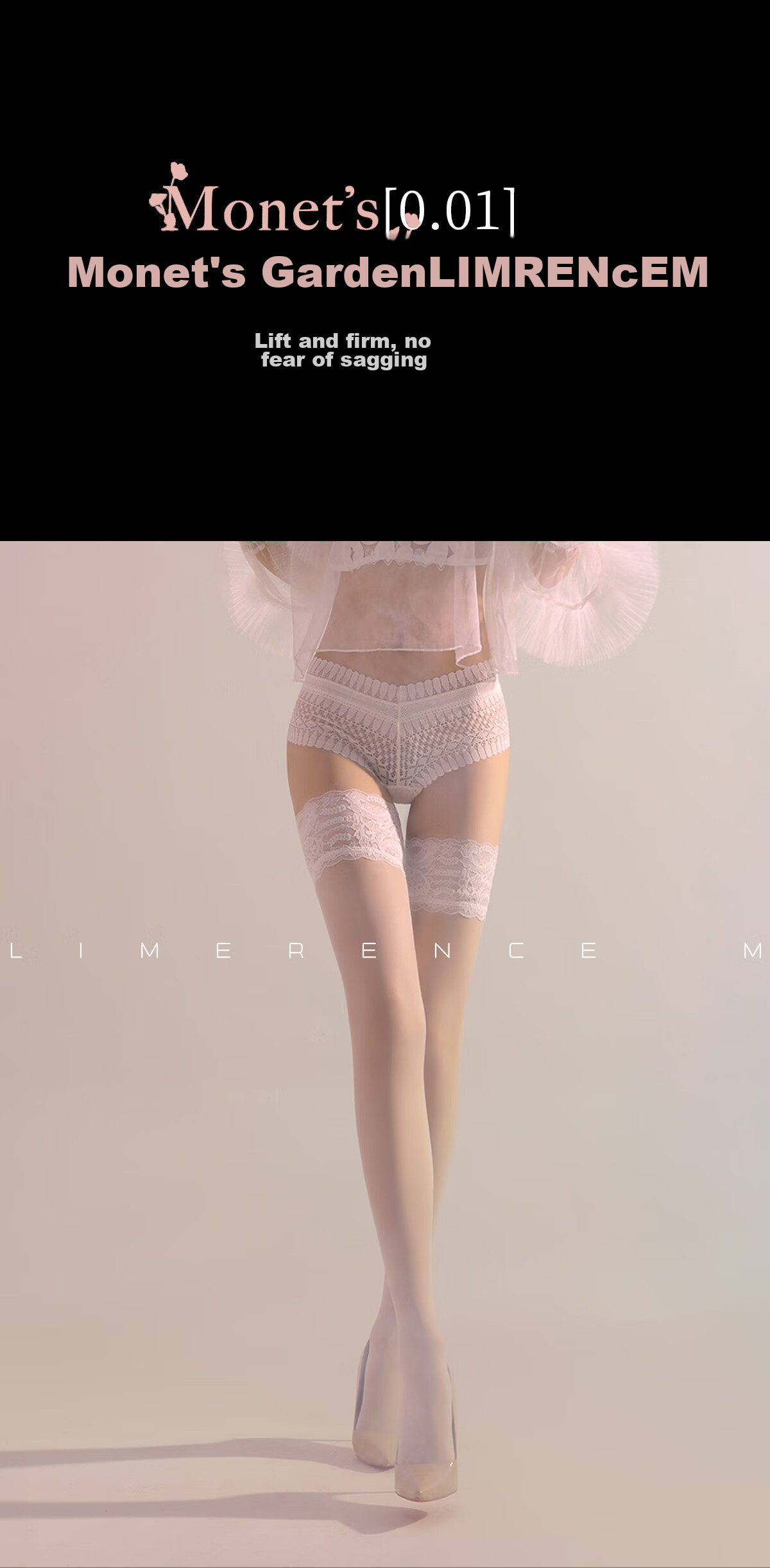 Limerence M [0.01] Stockings, Monet Garden Smooth Women's Thin Sexy Lace Thigh-High Stockings, Black, One Size Fits All 1