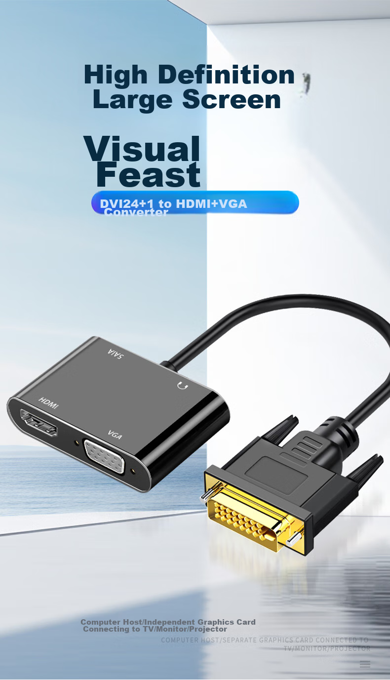 Beishanque DVI to HDMI+VGA Converter with Audio, DVI 24+1 Splitter Screen Expander for Dual Monitor Extension, One Input Two Outputs for Main Computer to TV Projection, BSQ-32 1