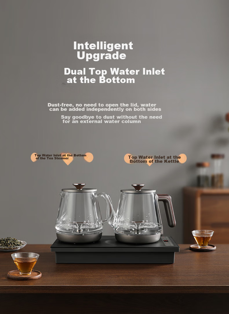 FUNORK Fully Automatic Electric Kettle with Water Inlet, Tea Table Kettle for Home And Office All-In Tea Table, Built-In Tea Set Electric Tea Stove Set RY-10 Titanium Gray Clean Versio 3