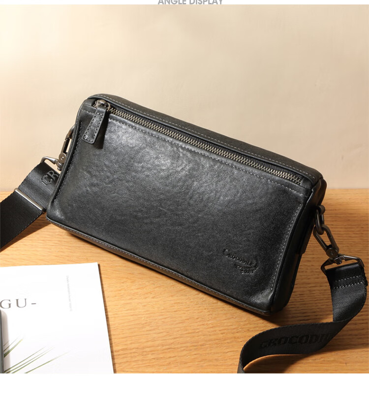 CROCODILE Men's Handbag, Top-Grain Leather Messenger Bag, Trendy Retro Horizontal Crossbody Bag, Birthday Gift for Boyfriend, 1363 7