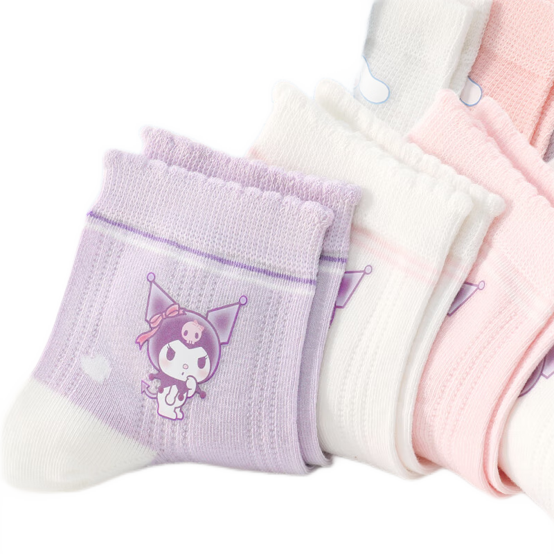 Hello Kitty Children's Socks, Autumn Girls' Antibacterial And Odor-Resistant Socks, Kuromi Little Girl Baby Short Socks, KU241003, 22cm