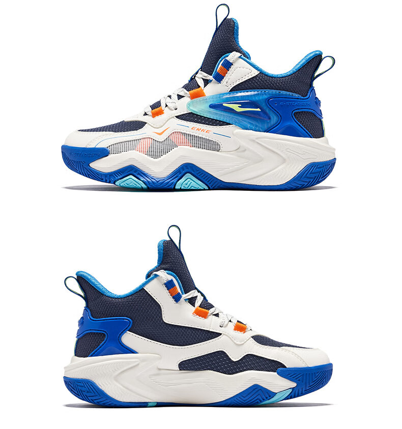 ERKE Children's Basketball Shoes for Spring, Boys' Lace-Up Shock-Absorbing Sneakers, Micro-Crystal White/beeswax Orange, Size 39 48