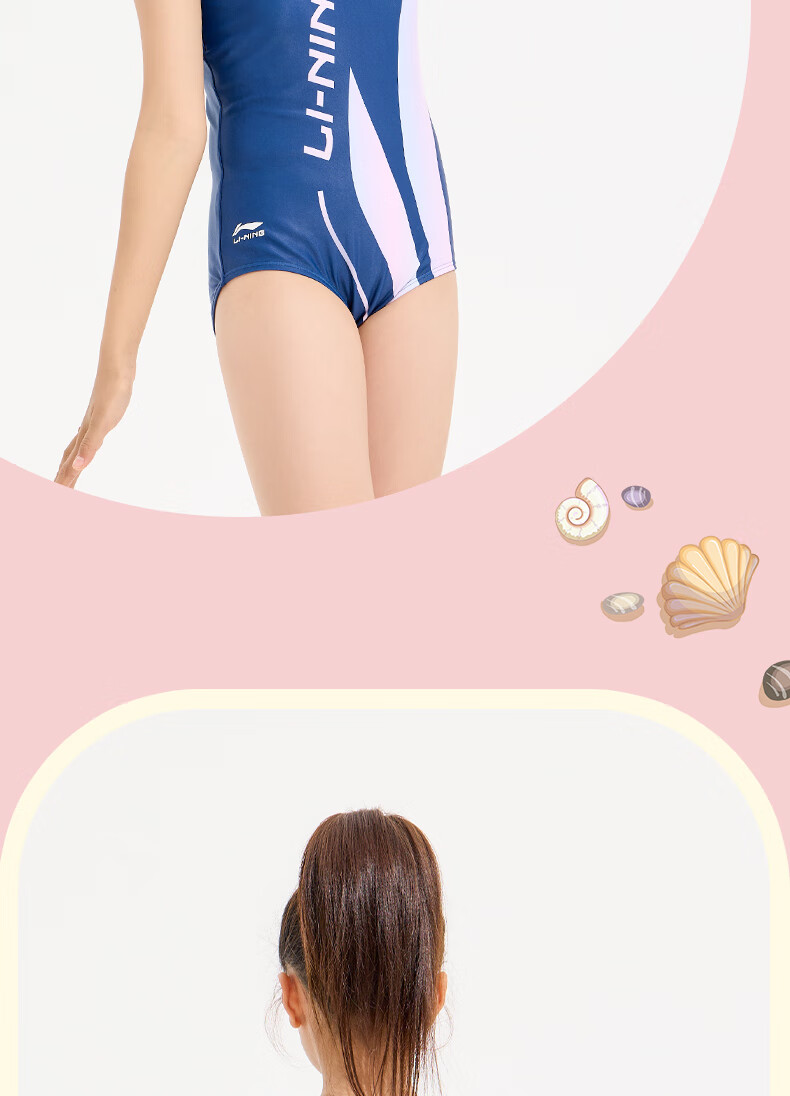 Li-Ning Children's Swimsuit, Girls' One-Piece Triangle Training Swimwear, Sports Competitive Quick-Dry Swimwear 010, Navy Blue, Size 120 12