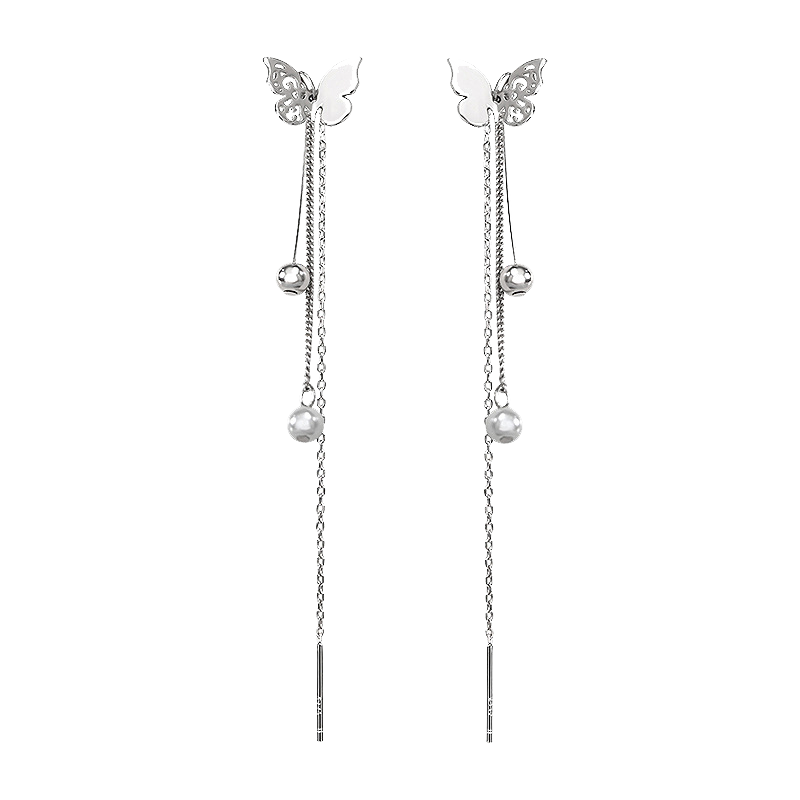Dijing Butterfly Tassel Earrings for Women, Silver Earrings with Long Studs, New 2026 High-End Style, Birthday Gift for Girlfriend